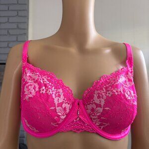 Victoria's Secret Unlined Demi Lace Underwire Bra Bright Neon Pink 36DD